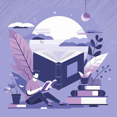 Fototapeta na wymiar illustration of a person reading a book. flat design