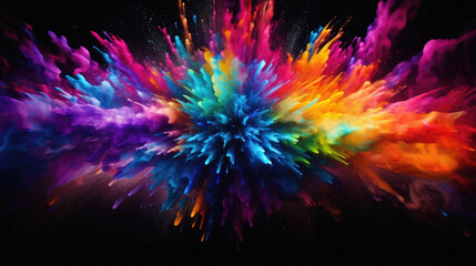 Obraz premium Abstract explosion of colored powder on a black background, abstract background