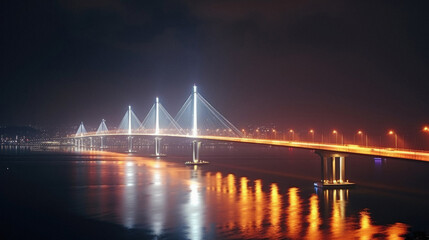 Obraz premium Cable-stayed bridge in Hong Kong at night, China .