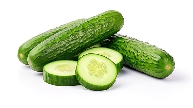 Isolated on a white background green crispy cucumber