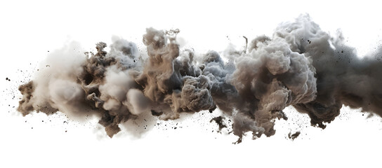 black smoke in the airt on white background