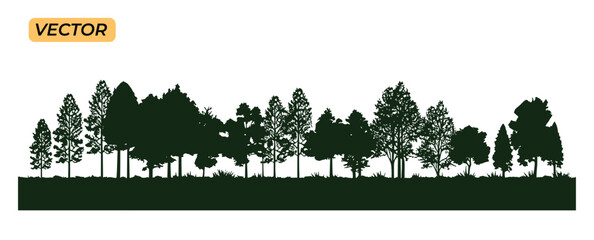 Architectural Landscape Design Elements: Evergreen Forest Tree Outlines for Natural Icon Vector Illustration, Environment, Nature, garden