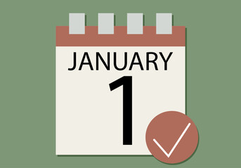 Calendario del día uno de enero de principios de año. - obrazy, fototapety, plakaty