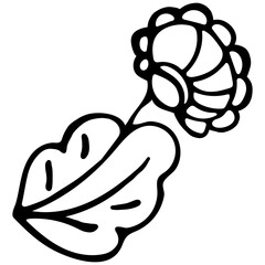 Flower Icon. Hand Drawn Simple Black Outline Floral Illustration. Clip Art in Doodle Style Isolated on White Background.
