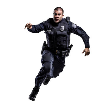 Action of a policeman running on a transparent background PNG