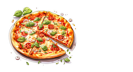 Chicken Pizza isolated on White Background