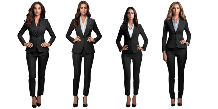 Collection of PNG. Full body woman business model isolated on a transparent background.