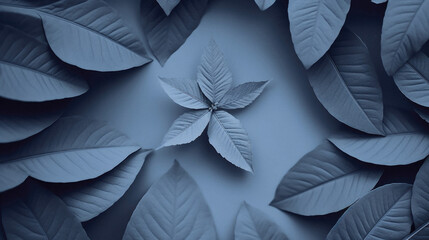 Leaves on blue background. , 3 .