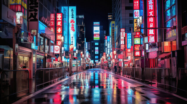Fototapeta Pedestrian street at night. Tokyo is the capital and most populous city of Japan .