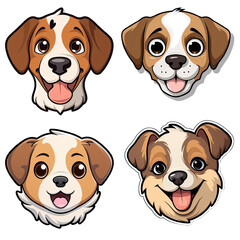 Collection of PNG. Cute dog face only cartoon, sticker simple isolated on a transparent background.