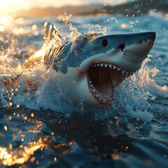 Weißer Hai auf der Jagd, made by AI - obrazy, fototapety, plakaty