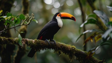 Naklejka premium Wildlife Tucan standing on the branch in the Forest