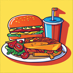 illustration of a traditional set of fast food