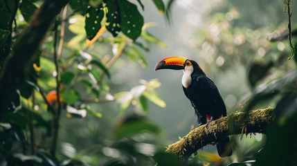 Rolgordijnen Wildlife Tucan standing on the branch in the Forest © AI