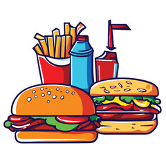 illustration of a traditional set of fast food