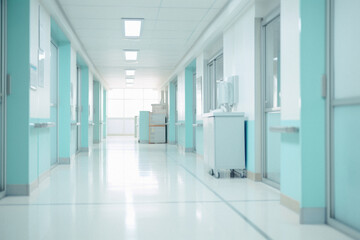 Interior of a hospital corridor. Blurred background, shallow DOF