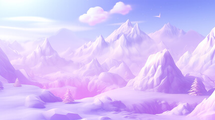 Snow-Capped Purple Mountains Illustration, Excellent for Fantasy Game Environments