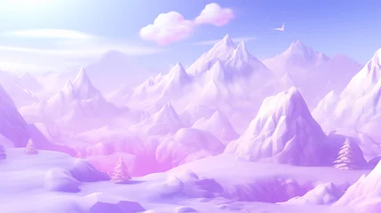 Fotobehang Snow-Capped Purple Mountains Illustration, Excellent for Fantasy Game Environments © Damian