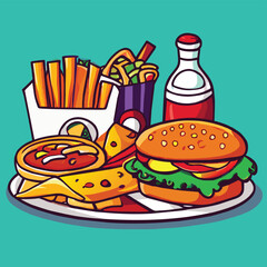 illustration of a traditional set of fast food