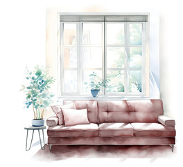 watercolor longe sofa illustrations interior design - 698094549