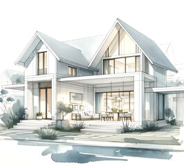 house model design illustration in watercolor style - 698094567
