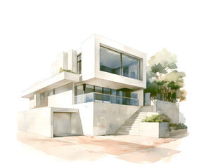 home model design illustration in watercolor style - 698094571