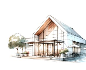 pencil sketch_illustrationof cafe house design - 698094579