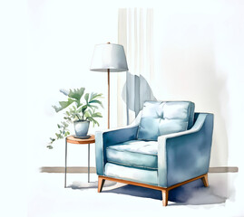watercolor armchair illustration - 698094584
