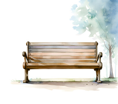 watercolor bench illutrations in the park