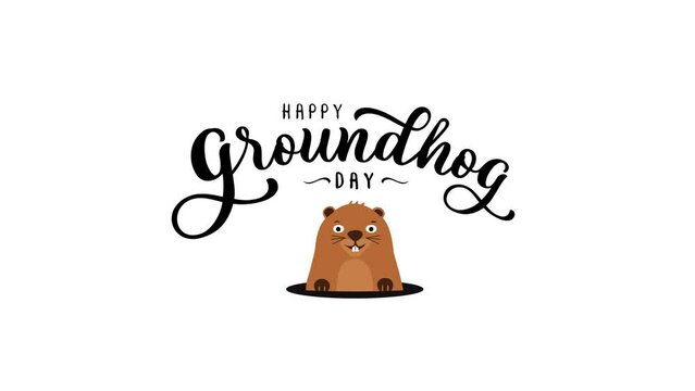 Happy groundhog day animation video with logo and text , the logo use motion Lettering Text Animation. concept video for cards or postcards. Groundhog day 4k video animation