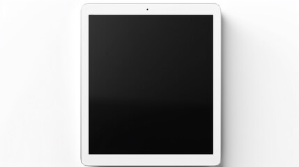 a tablet with a white frame and a black off screen on a white background