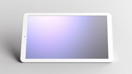 a tablet with a white frame and a light purple screen horizontally on a white background