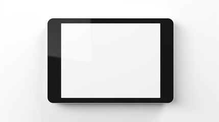a tablet with a black frame and a white screen horizontally on a white background