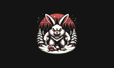 head rabbit angry on forest vector artwork design