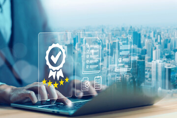 quality control, service best certification industrial. concept of certificate standard iso digital...