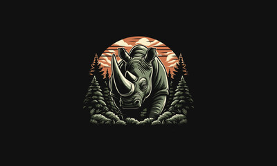 rhino angry on forest vector illustration artwork design - obrazy, fototapety, plakaty