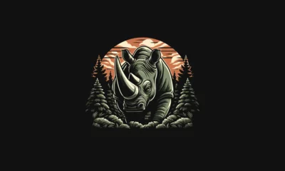 Fotobehang rhino angry on forest vector illustration artwork design © josoa