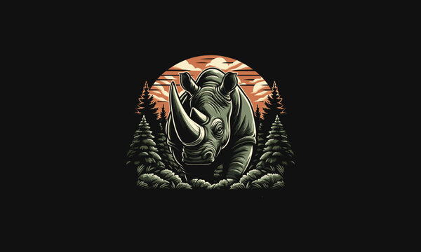 rhino angry on forest vector illustration artwork design