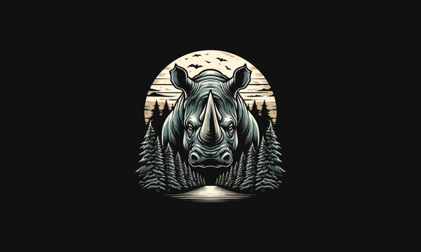 rhino angry on forest vector illustration artwork design