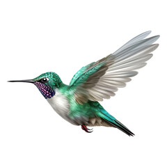 Obraz premium Green hummingbird flying isolated on transparent or white background