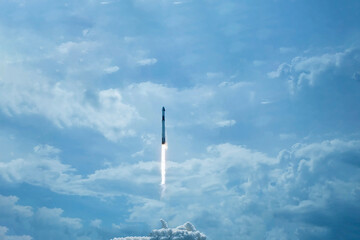 Rocket launch into space. Elements of this image furnished by NASA