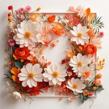 Spring white and red cherry blossom frame background