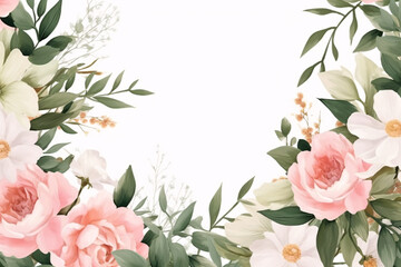 Obraz na płótnie Canvas Watercolor floral Borders background for wedding, greetings card, stationary and fashion posters 