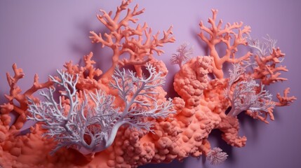 3D algae and corals on a colored background.