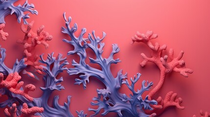 3D algae and corals on a colored background.
