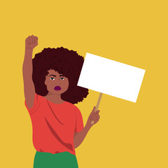 African american woman protesting. Black history month. Vector illustration