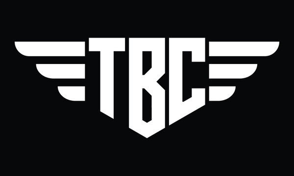TBC three letter logo, creative wings shape logo design vector template. letter mark, word mark, monogram symbol on black & white.	