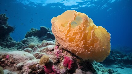 Naklejka na ściany i meble Yellow corals on the seabed.
