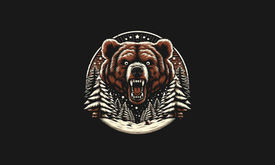 head bear angry on forest snow vector mascot design