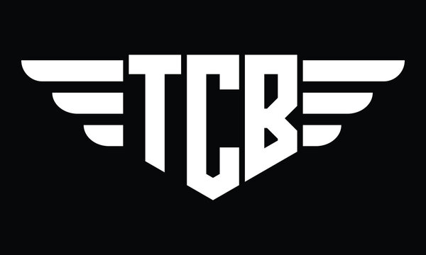 TCB three letter logo, creative wings shape logo design vector template. letter mark, word mark, monogram symbol on black & white.	